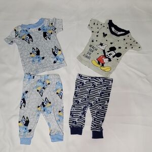 Bundle Disney and Bluey Kids Pajama Set - Blue and Gray 12M